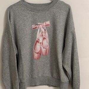 Madden Girl Gray Sweater with Pink Ballet Design
